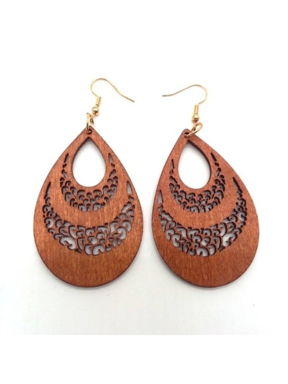 Ornate Earrings Wood Hollow Cut Large Dangle Boho Carved Hippie Trendy Stylish